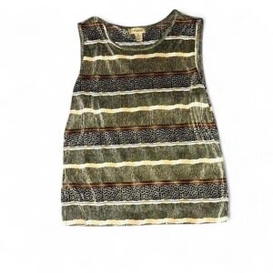 Plissé velvet-texture Y2K striped tank (M) • green/rust brown • boho fairycore